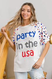 BiBi Party In The Usa Spangle Puff Sleeves Top | Tops Daverri Fashions
