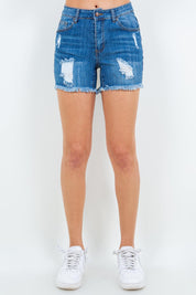 High Waist Distressed Frayed Denim Shorts Blue Shorts