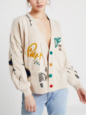 Beige One Size Cable Knit Button Up Cardigan | Cardigans Daverri Fashions
