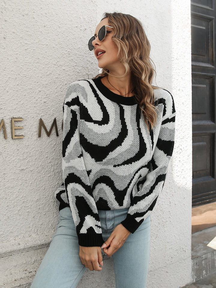 Round Neck Dropped Shoulder Sweater | Sweaters Daverri Fashions