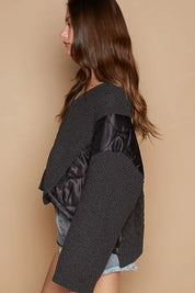 POL Cable Knit Quilting Patch V-Neck Sweater Black | Sweaters Daverri Fashions
