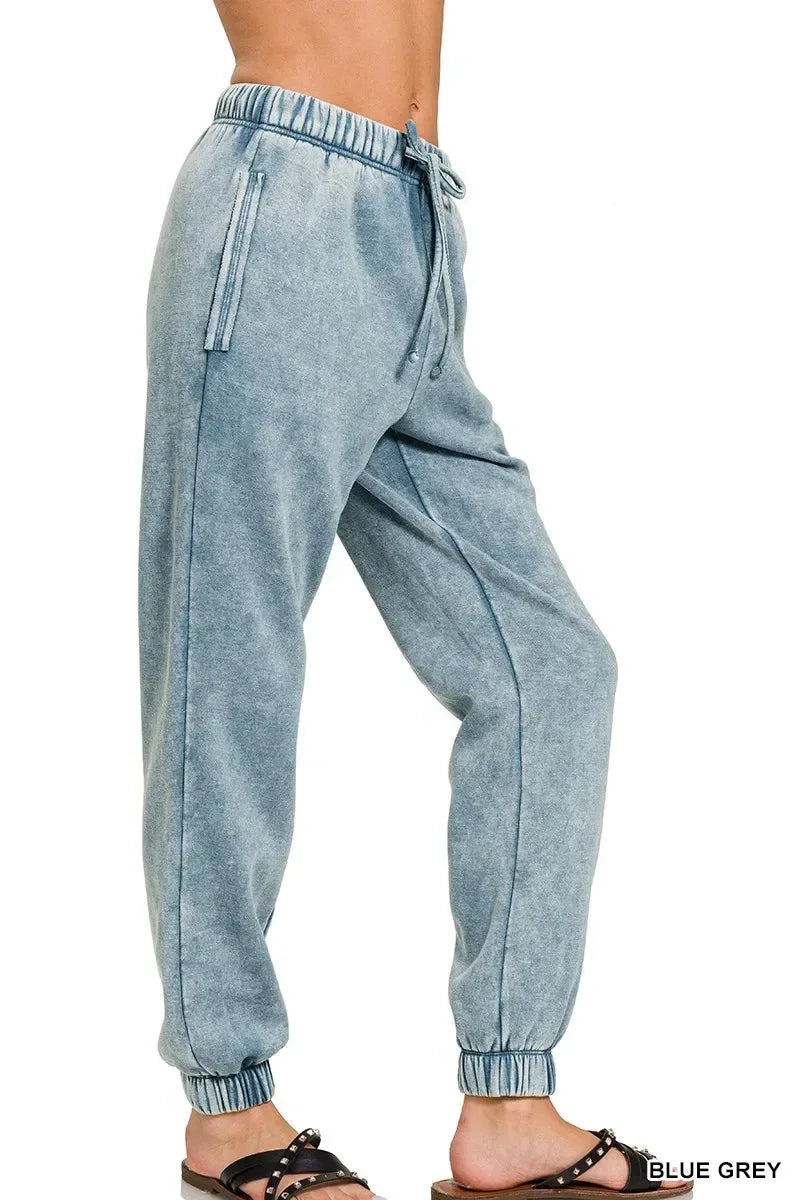 Zenana Acid Wash Fleece Sweatpants with Pockets - DAVERRI FASHIONS