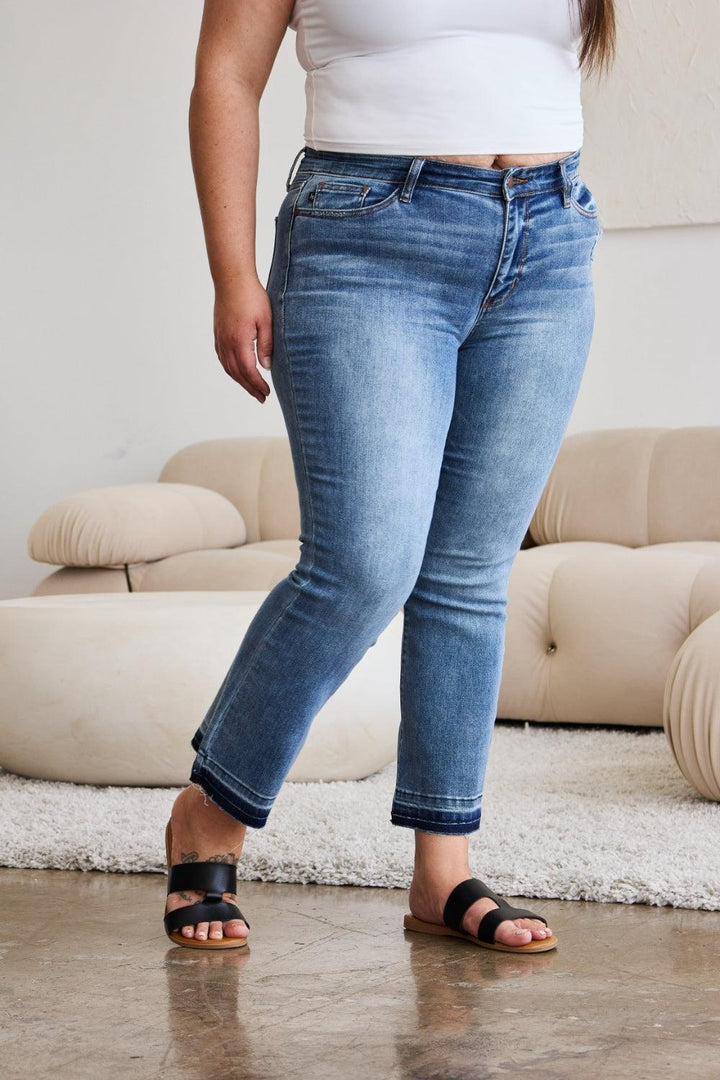 Judy Blue Full Size Release Hem Cropped Bootcut Jeans Jeans