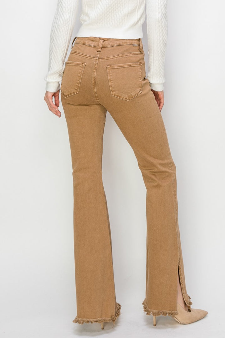 High Waist Side Slit Flare Jeans Bottoms