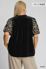 Umgee Full Size Velvet Embroidered Sleeve Blouse | Blouses Daverri Fashions