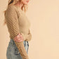 Aemi+Co Mock Neck Ribbed Knit Top with Crochet Sleeve - DAVERRI FASHIONS