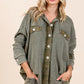 Mittoshop Mineral Washed Plaid Button Down Shacket Olive Tops