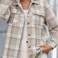Daverri beige gray plaid hooded flannel shacket back view