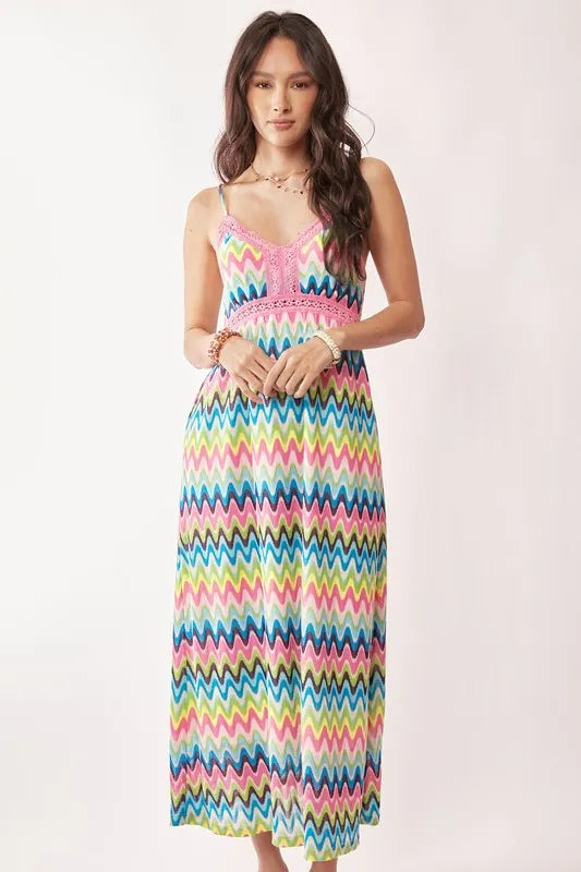 Davi & Dani Multi Color Crochet Lace Midi Dress | Daverri Fashions