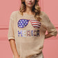 BiBi Sequin American Flag Sunglasses Knit Cover Up in beige with America lettering