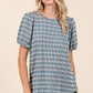 Mittoshop Contrast Striped Short Puff Sleeve Knit Top Dusty Blue Tops