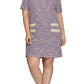 She + Sky Full Size Short Sleeve Pearl Studded Trim Knit Tweed Dress Plus Size Mini Dresses