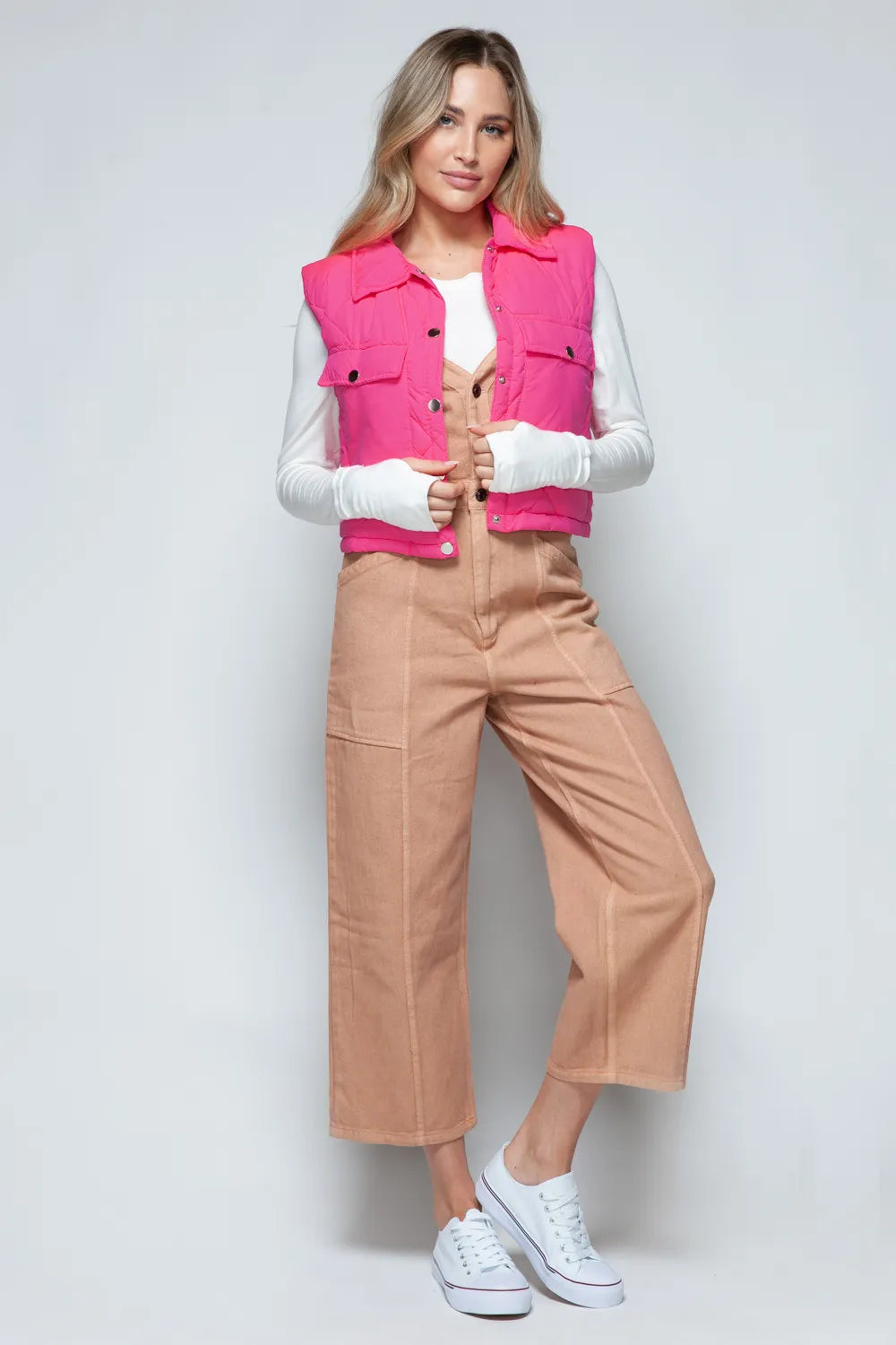 Snobbish Snap Down Quilted Crop Vest | Vest Jackets Daverri Fashions