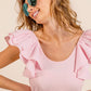 BiBi Wide Layered Ruffle Sleeve Scoop Neck Ribbed Top Tops