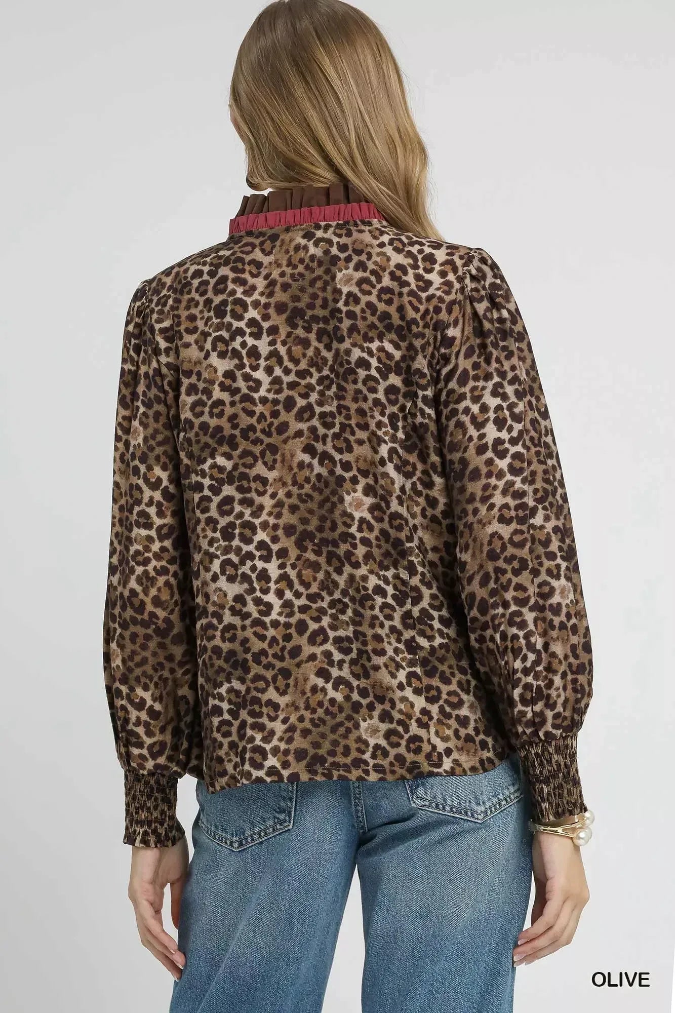 Umgee Ruffle Trim Leopard Print Shirt - DAVERRI FASHIONS