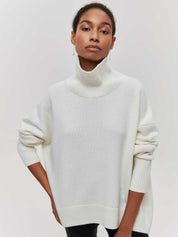White Loose Fit Long Sleeve Turtleneck Sweater | Sweaters Daverri Fashions