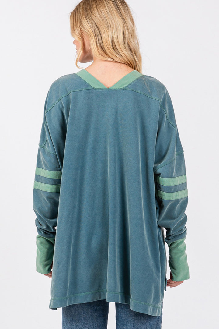 SAGE + FIG Mineral Wash Side Slit Contrast Top Tops