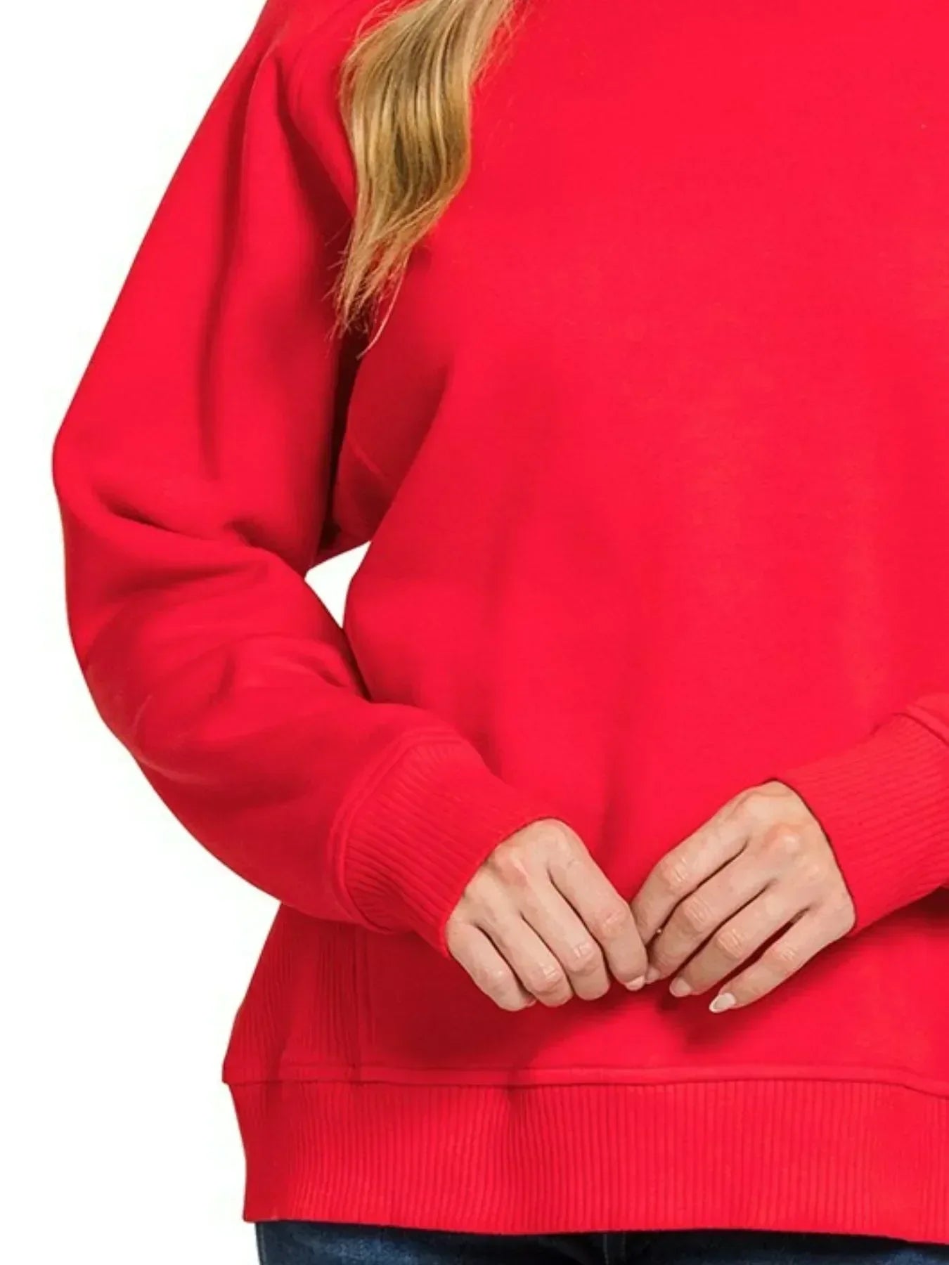 Zenana Fleece Round Neck Ribbed Side Raglan Sweatshirt - DAVERRI FASHIONS