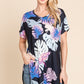 BOMBOM Printed Round Neck Short Sleeve T-Shirt Black