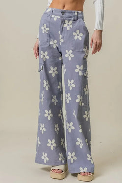 BiBi Flower Printed Side Pocket Wide Pants - DAVERRI FASHIONS