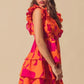 SO ME Floral V Neck Layered Dress with Elasticized Waist