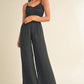 MABLE Smocked Bralette Crop Top and Wide Leg Pants Set Outfit Sets