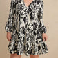 Plus Size Printed V-Neck Long Sleeve Mini Dress - DAVERRI FASHIONS
