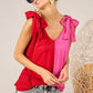 BiBi Shoulder Ribbon Tied Contrast Tank Tank Tops