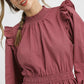 Umgee Textured Midi Dress with Ruffle Shoulder Detail