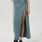 Slit Denim Skirt with Zip - DAVERRI FASHIONS