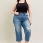 Judy Blue Plus Size High Waist Back Destroy & Raw Cut Hem Crop Wide Jeans