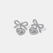 Silver One Size Stainless Steel Bow & Heart Drop Earrings | Earrings Daverri Fashions