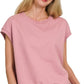 Zenana French Terry Round Neck Cap Sleeve T-Shirt LT ROSE