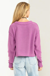 Cropped Hem Exposed Seam Sweater Tops