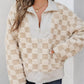 Checker Sherpa Corduroy Patchwork Zip Up Jacket - DAVERRI FASHIONS