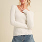 Aemi + Co Lettuce Hem Scoop Neck Long Sleeve Knit Top White L Tops