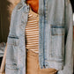 Zip Up Drop Shoulder Denim Jacket - DAVERRI FASHIONS