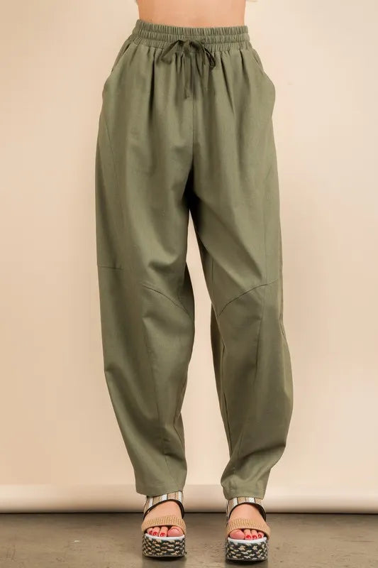 VERY J Olive Solid Barrel Comfy Woven Pants Pants