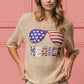 BiBi sequin American flag sunglasses knit cover up with beige sweater, Merica lettering