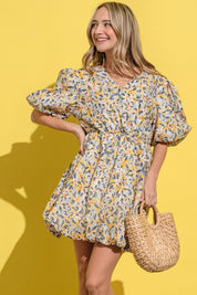 And The Why Full Size Floral Surplice Puff Sleeve Dress | Daverri Fashions