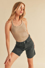 Oatmeal Aemi + Co Scoop Neck Ribbed Tank | Daverri Fashions