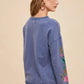 Annie Wear Embroidered Long Sleeve French Terry Top Washed Midnight - DAVERRI FASHIONS