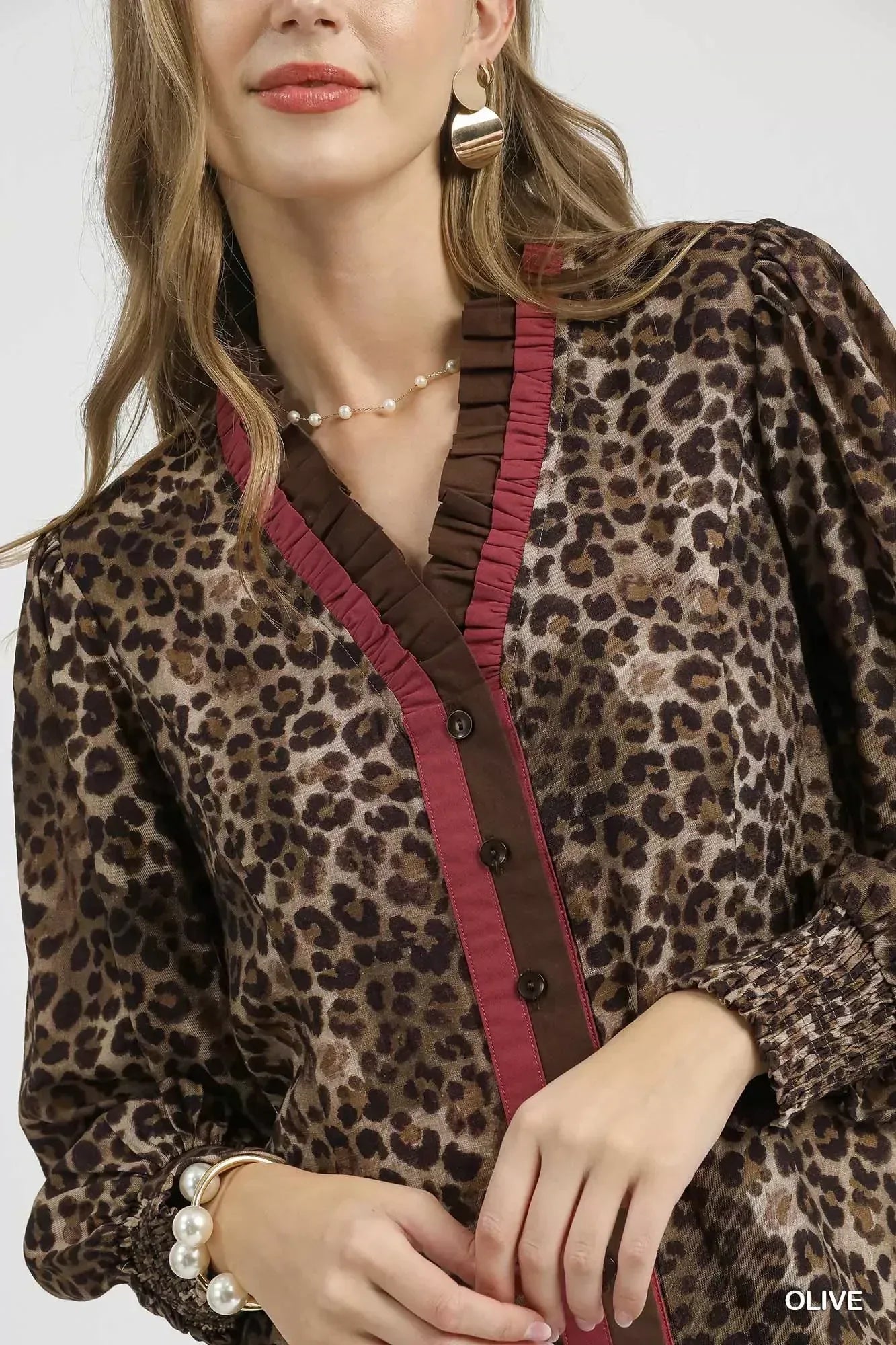 Umgee Ruffle Trim Leopard Print Shirt - DAVERRI FASHIONS