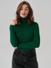 Dark Green Free Size Women's Knit Turtleneck Pullover | Sweaters Daverri Fashions