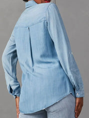 Collared Neck Roll-Tab Sleeve Denim Top | Shirts Daverri Fashions
