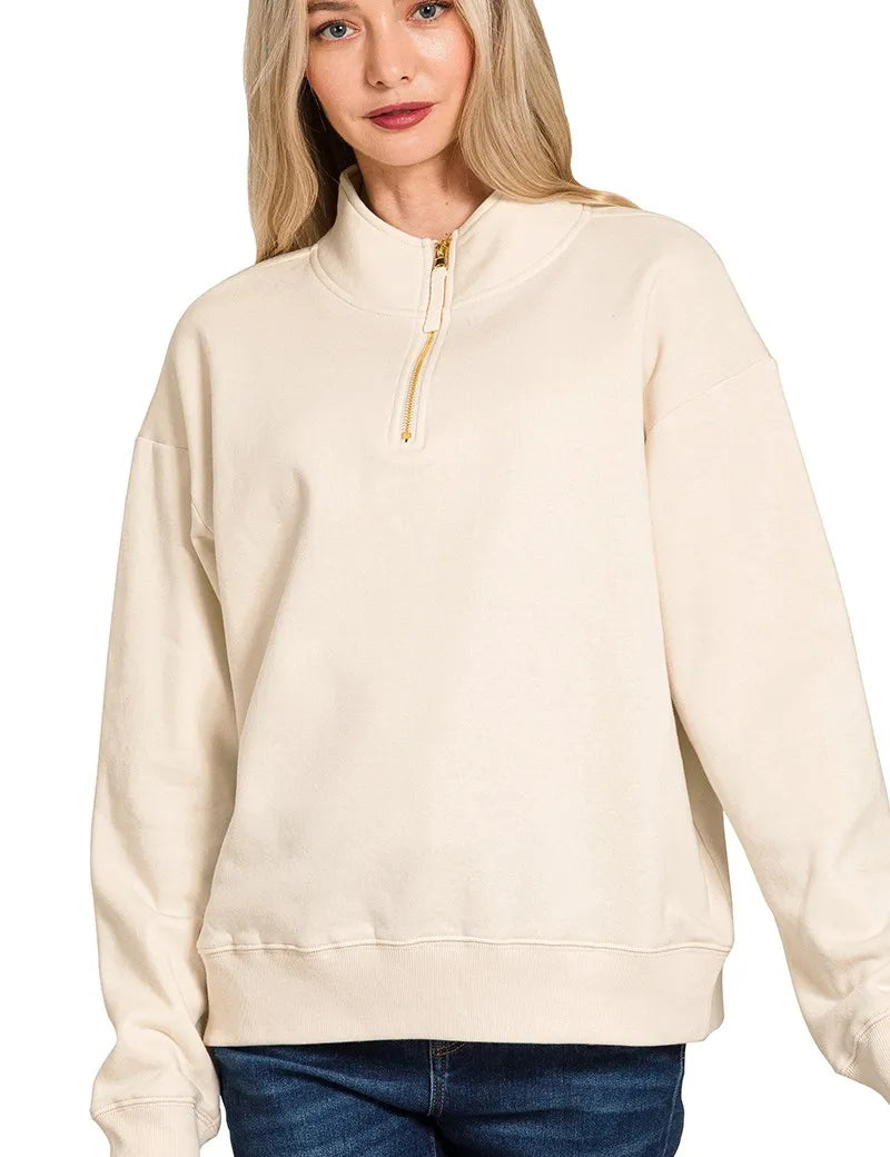 Zenana Fleece Half Zip Sweatshirt | Sweatshirts Daverri Fashions