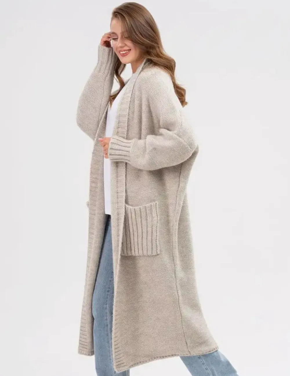Pocketed Open Front Long Sleeve Longline Cardigan | Cardigans Daverri Fashions