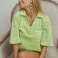 BiBi Mineral Washed Thermal Top in vibrant lime green waffle knit