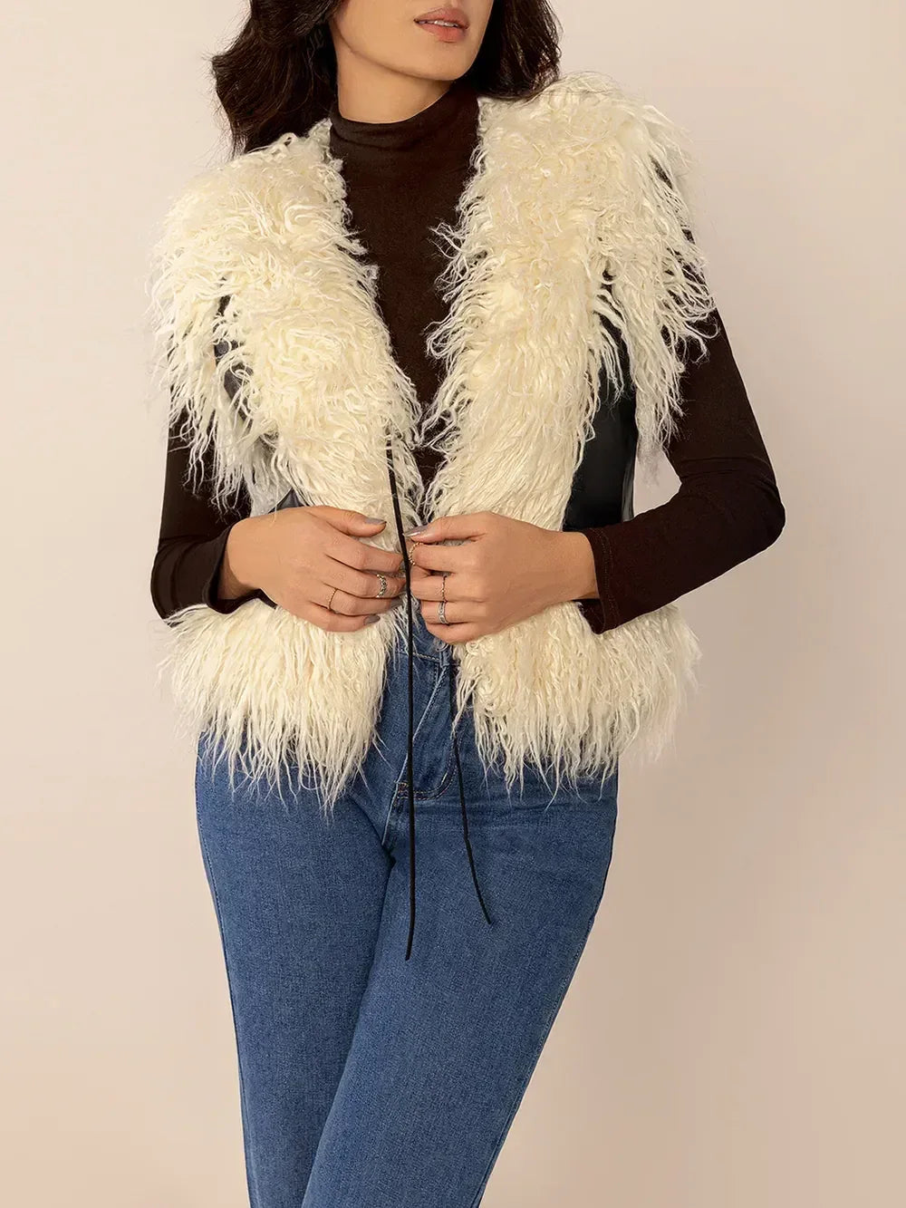 Tied Fringe Contrast Vest - DAVERRI FASHIONS