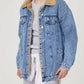 Button Up Collared Neck Plush Denim Jacket - DAVERRI FASHIONS